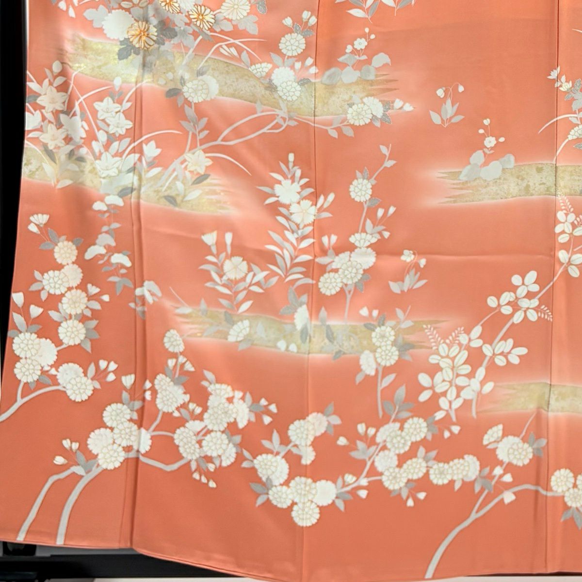 訪問服 身長160cm 袖長65cm M 雙層 草花紋紋 霞 金彩裝飾 漸層 粉紅 純蠶絲 名品級