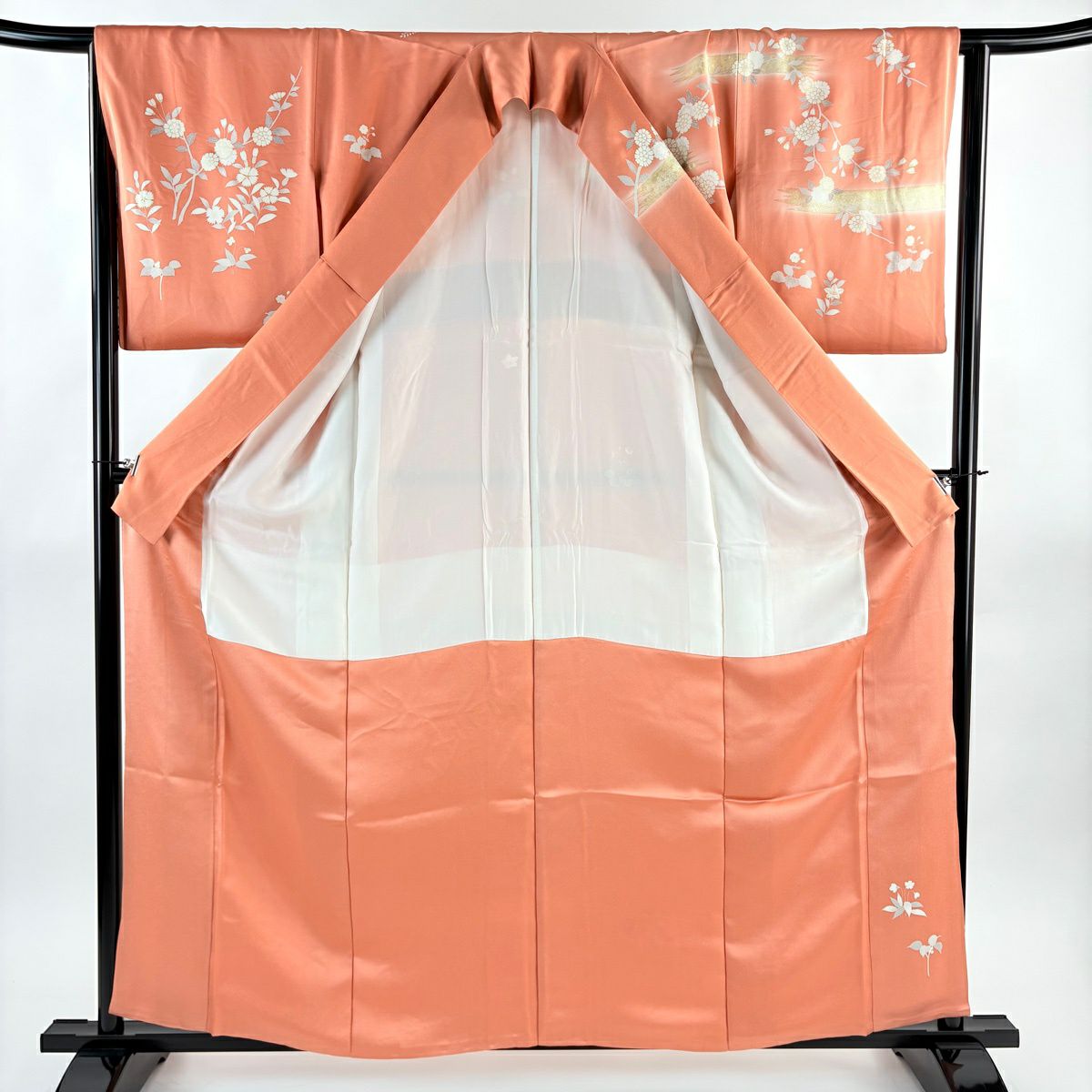 訪問服 身長160cm 袖長65cm M 雙層 草花紋紋 霞 金彩裝飾 漸層 粉紅 純蠶絲 名品級