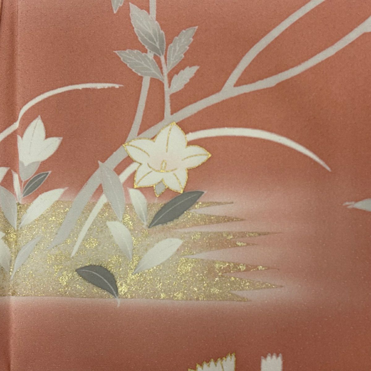 訪問服 身長160cm 袖長65cm M 雙層 草花紋紋 霞 金彩裝飾 漸層 粉紅 純蠶絲 名品級