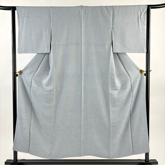 【美品】 小紋 身長152cm 袖長63cm S 雙層 幾何學圖案 漸層 青灰色 純蠶絲 名品級 一つ紋