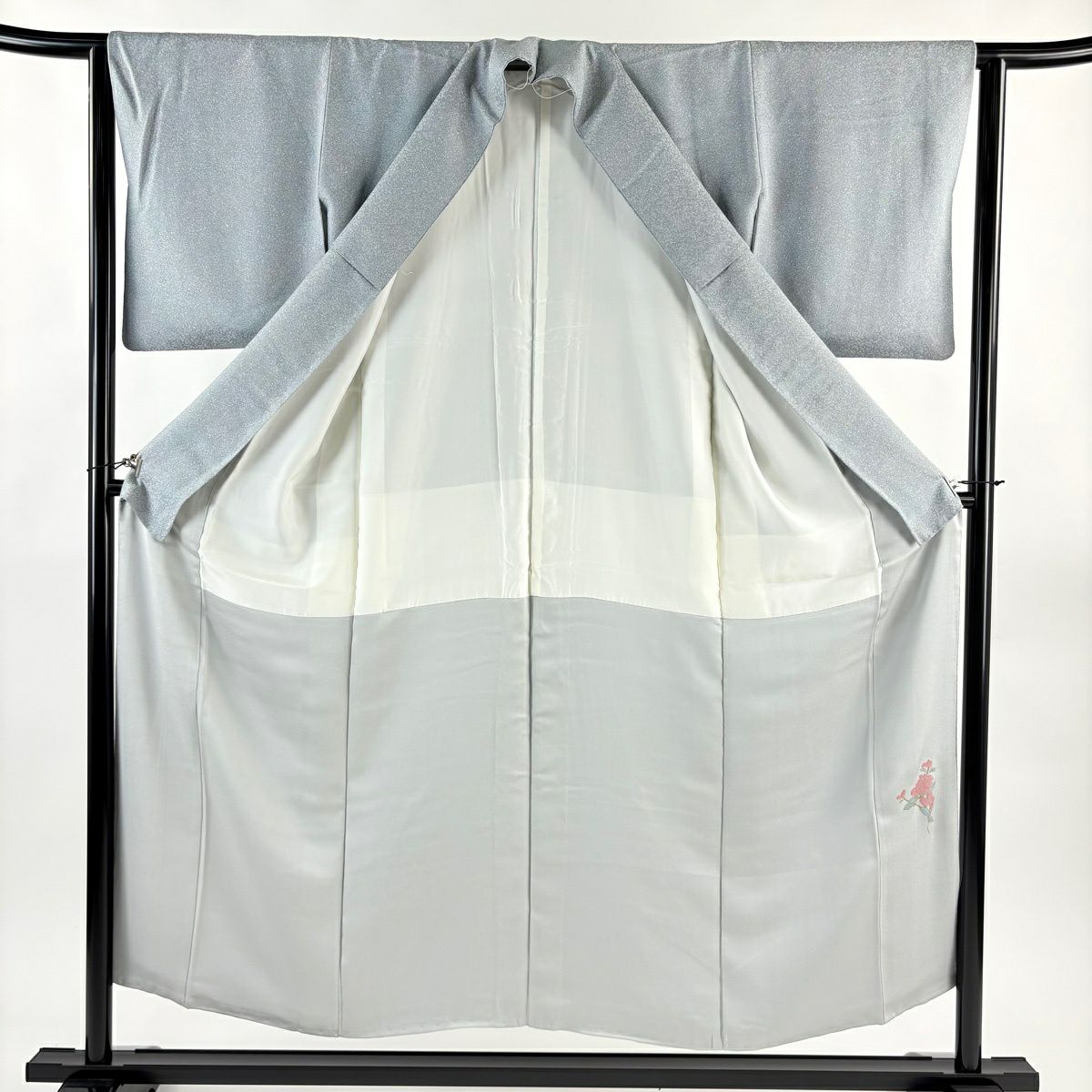 【美品】 小紋 身長152cm 袖長63cm S 雙層 幾何學圖案 漸層 青灰色 純蠶絲 名品級 一つ紋