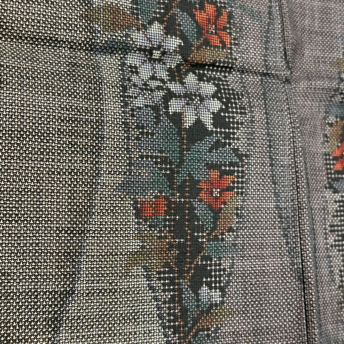 【美品】 紬織 身長152cm 袖長63cm S 雙層 草花紋紋 立涌 灰茶 純蠶絲 秀品級