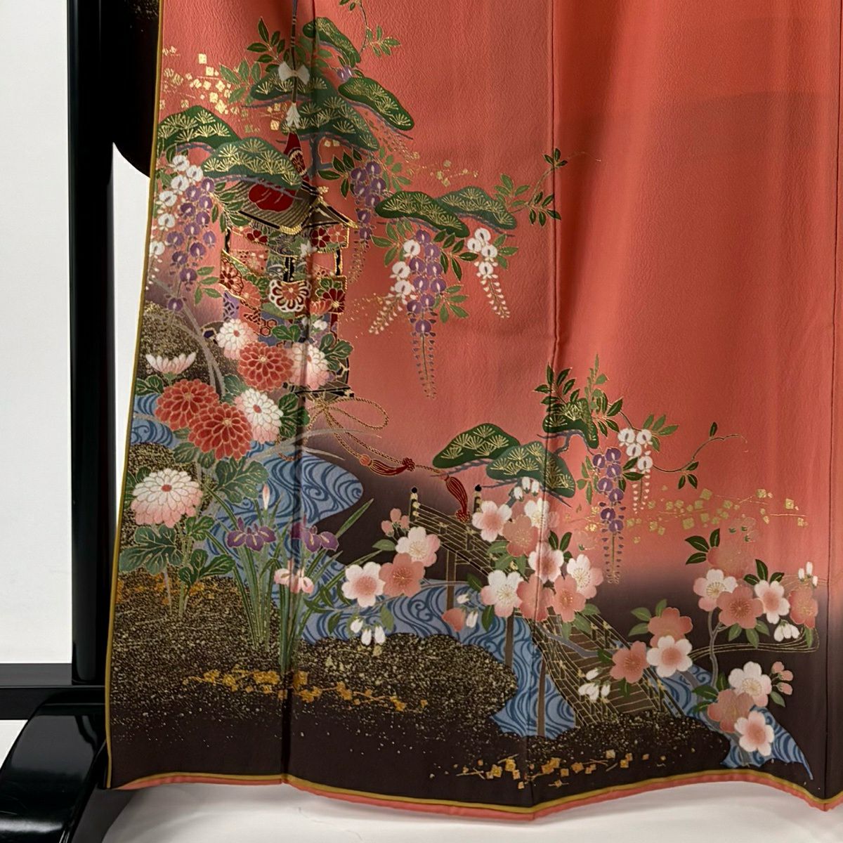 振袖禮服 身長166.5cm 袖長68cm L 雙層 ふき棉仕立 藤娘 大和 落款あり 山鉾 草花紋紋 金線 金銀彩 鮭粉紅 純蠶絲 秀品級