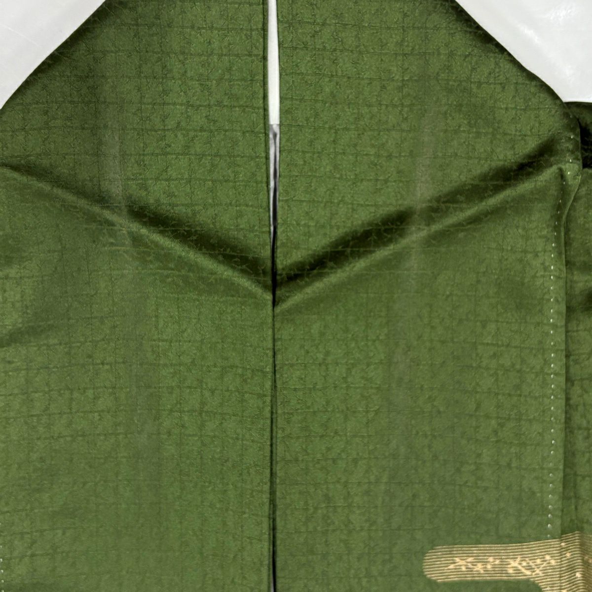 訪問服 身長158.5cm 袖長66.5cm M 雙層 ヱ霞 菊花 刺繡 金彩裝飾 茶綠 純蠶絲 秀品級