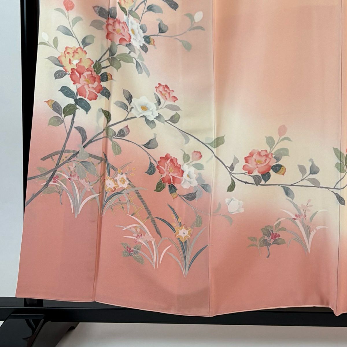 訪問服 身長155.5cm 袖長64cm M 雙層 落款有 枝花 光悅垣 漸層 粉紅 純蠶絲 優品級