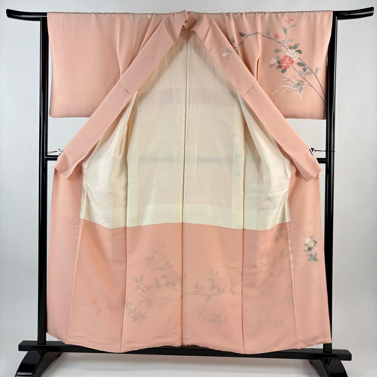 訪問服 身長155.5cm 袖長64cm M 雙層 落款有 枝花 光悅垣 漸層 粉紅 純蠶絲 優品級