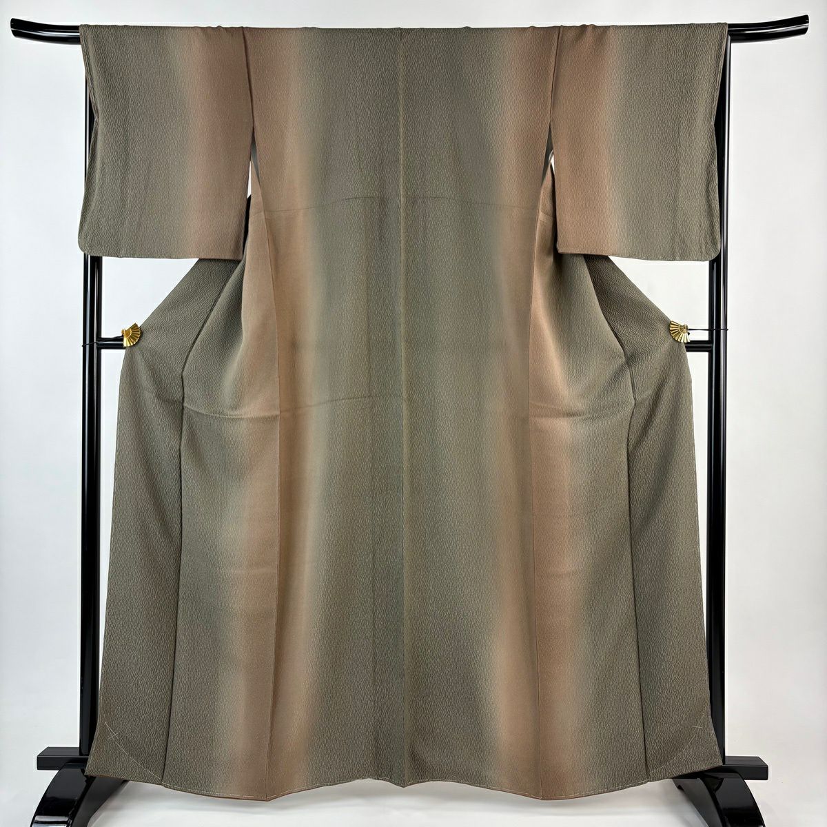 【美品】 小紋 身長162.5cm 袖長67cm M 雙層 幾何學 漸層 茶綠 純蠶絲 優品級