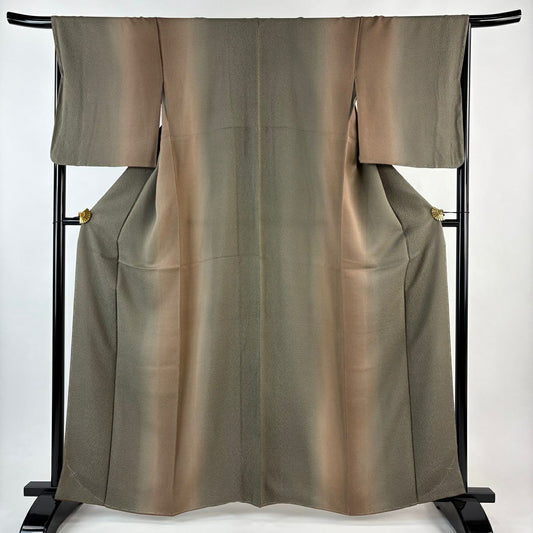 【美品】 小紋 身長162.5cm 袖長67cm M 雙層 幾何學 漸層 茶綠 純蠶絲 優品級