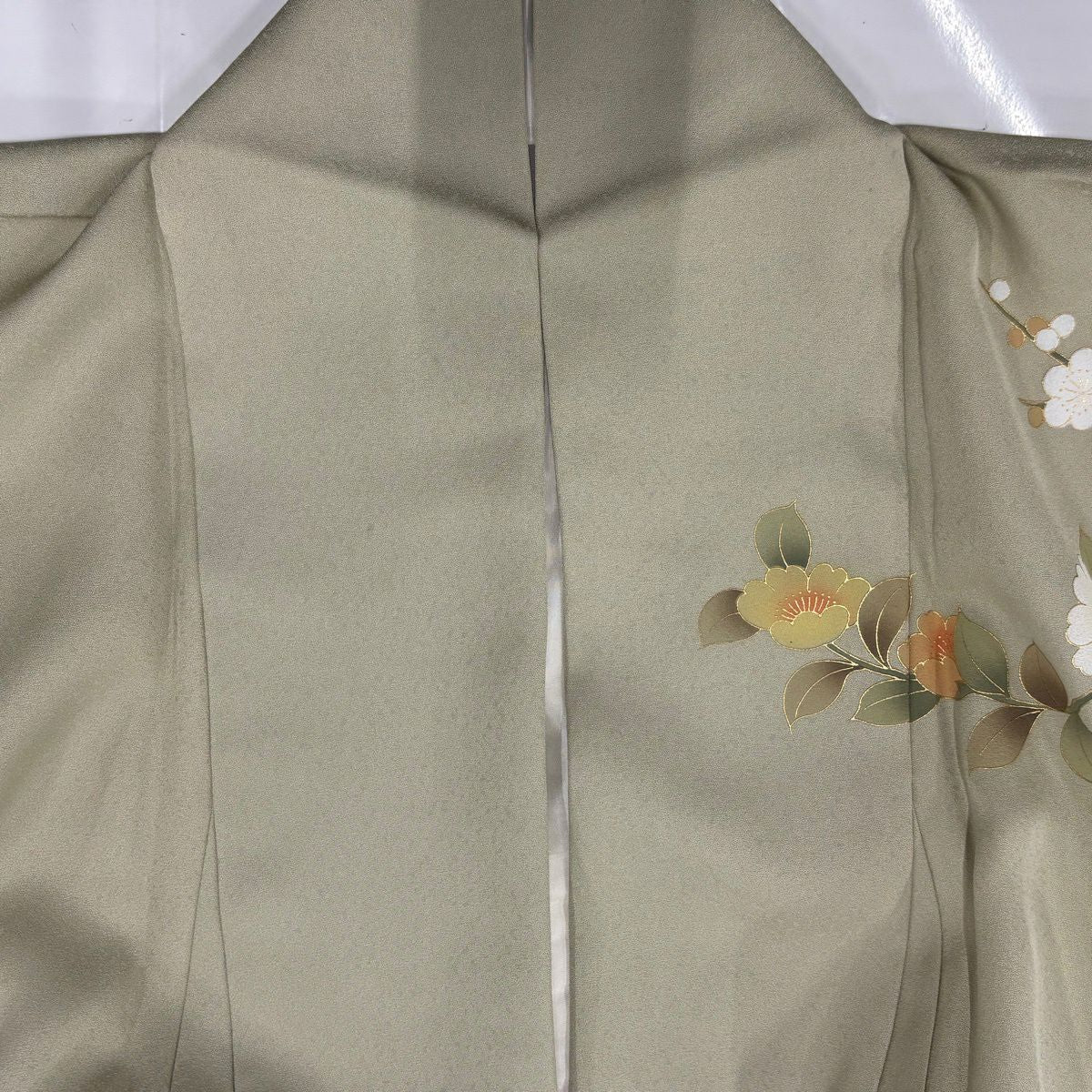 訪問服 身長161cm 袖長64cm M 雙層 草花紋紋 籠目刺繡 金彩裝飾 薄綠 純蠶絲 秀品級