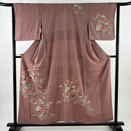 付下 身長156cm 袖長64.5cm M 雙層 千鳥 松樹竹子梅花 粉紅 純蠶絲 優品級