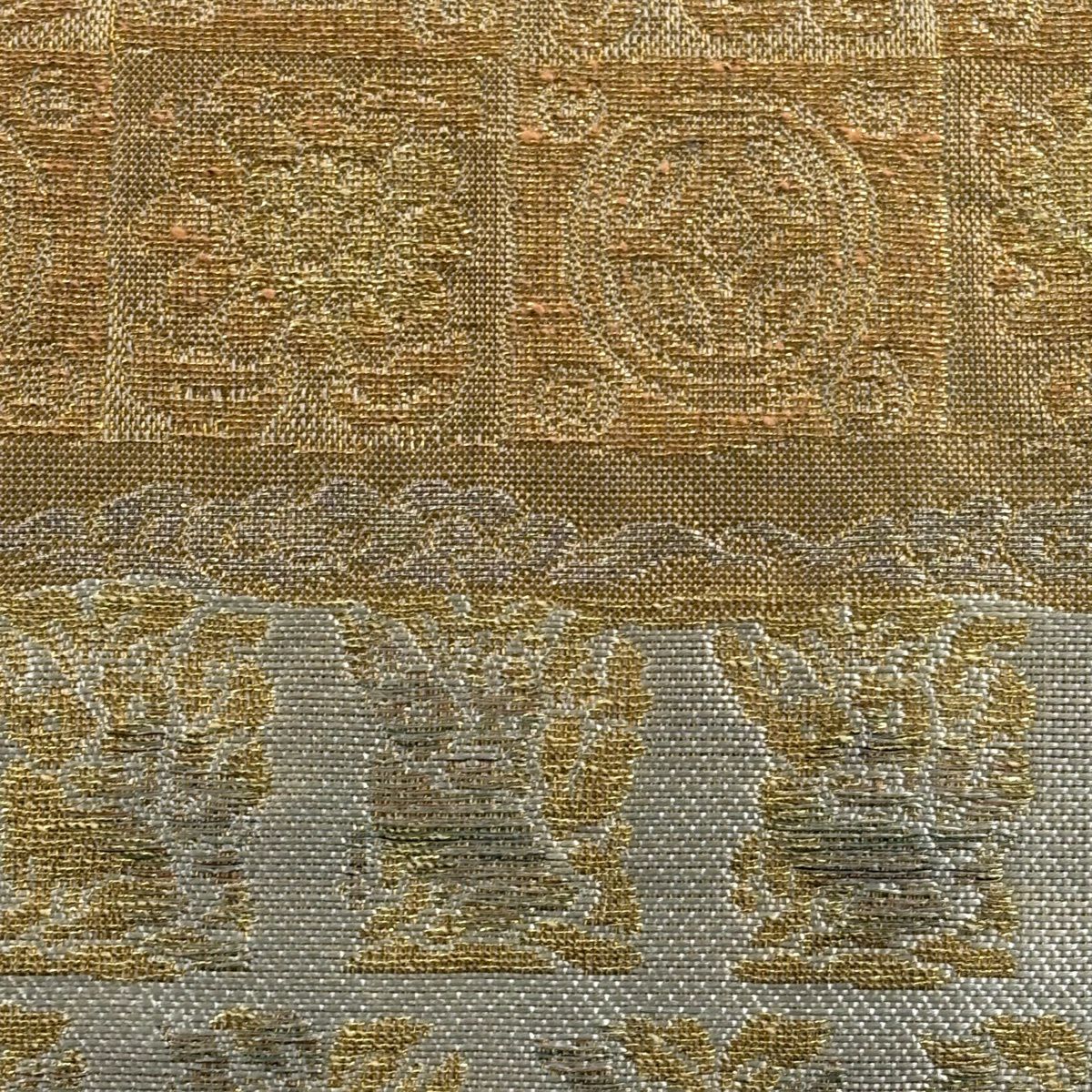 【美品】 袋帶 名品級 花兔 圓紋 金色 六通 純蠶絲