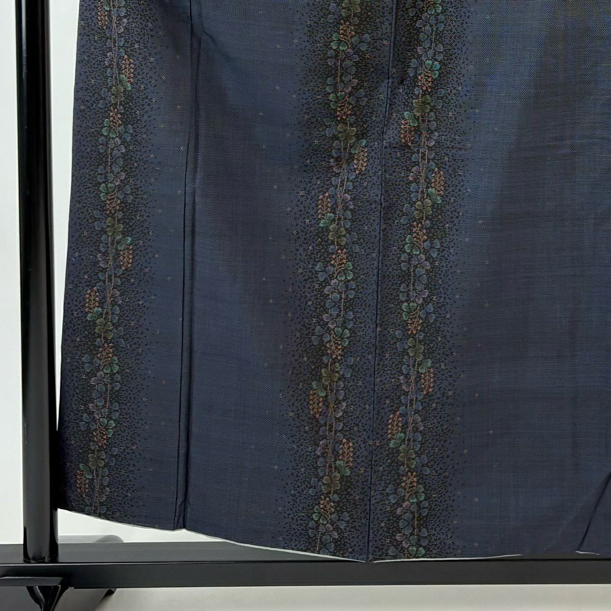 紬織 身長158cm 袖長62cm S 雙層 草花紋紋 幾何學圖案 深藍 純蠶絲 秀品級