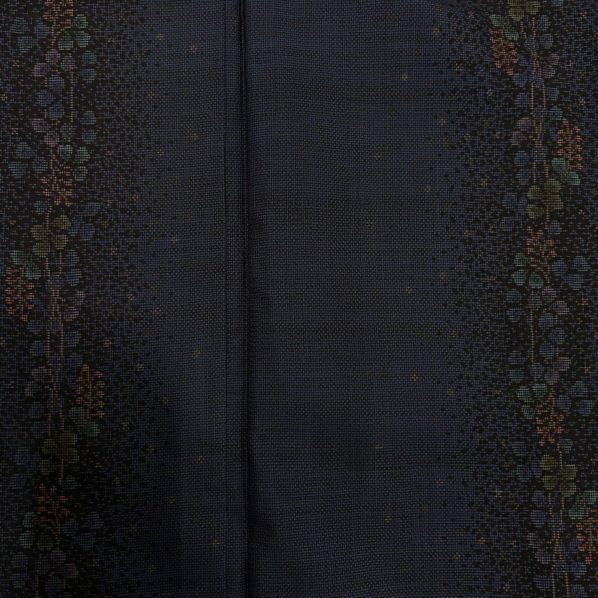 紬織 身長158cm 袖長62cm S 雙層 草花紋紋 幾何學圖案 深藍 純蠶絲 秀品級