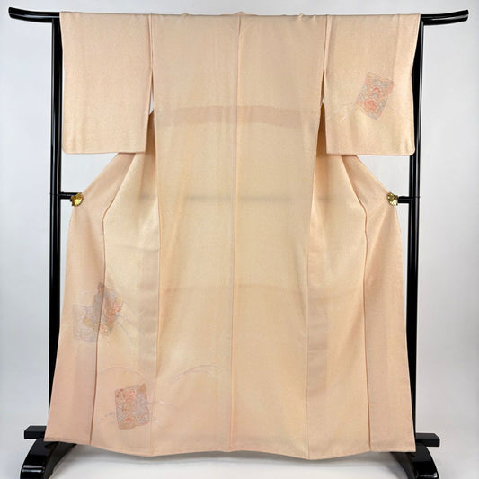 付下 身長163.5cm 袖長64cm M 雙層 破裂色紙 鳳凰 刺繡 漸變 薄橙 純蠶絲 優品級
