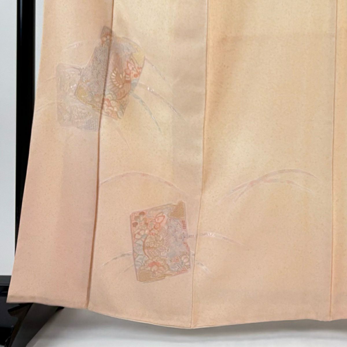 付下 身長163.5cm 袖長64cm M 雙層 破裂色紙 鳳凰 刺繡 漸變 薄橙 純蠶絲 優品級