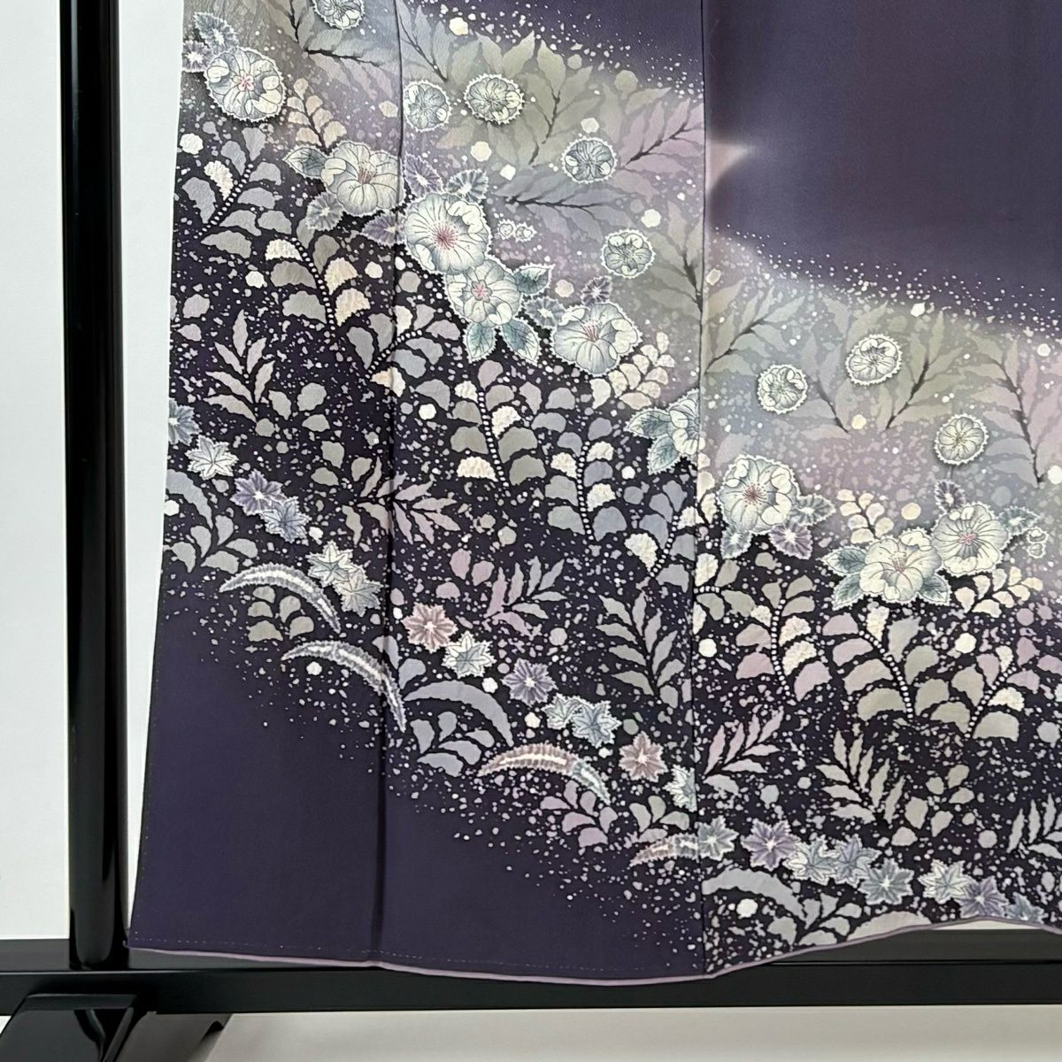訪問服 身長156cm 袖長61cm S 雙層 落款あり 辻花染 芝 ぼかし 紫 純蠶絲 秀品級 一つ紋