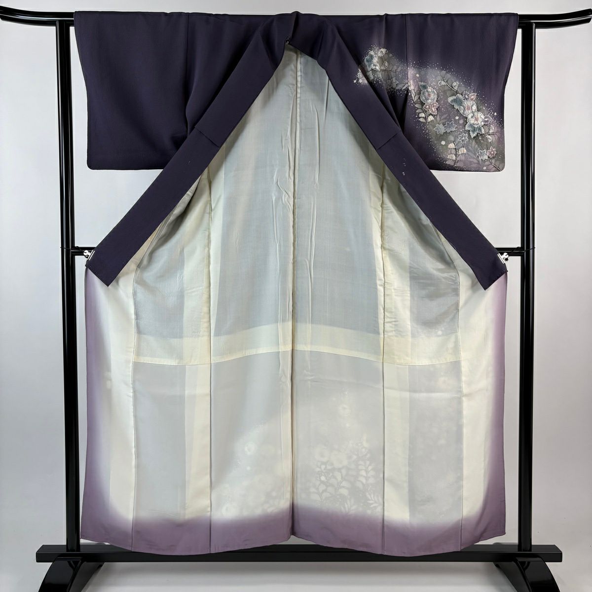 訪問服 身長156cm 袖長61cm S 雙層 落款あり 辻花染 芝 ぼかし 紫 純蠶絲 秀品級 一つ紋