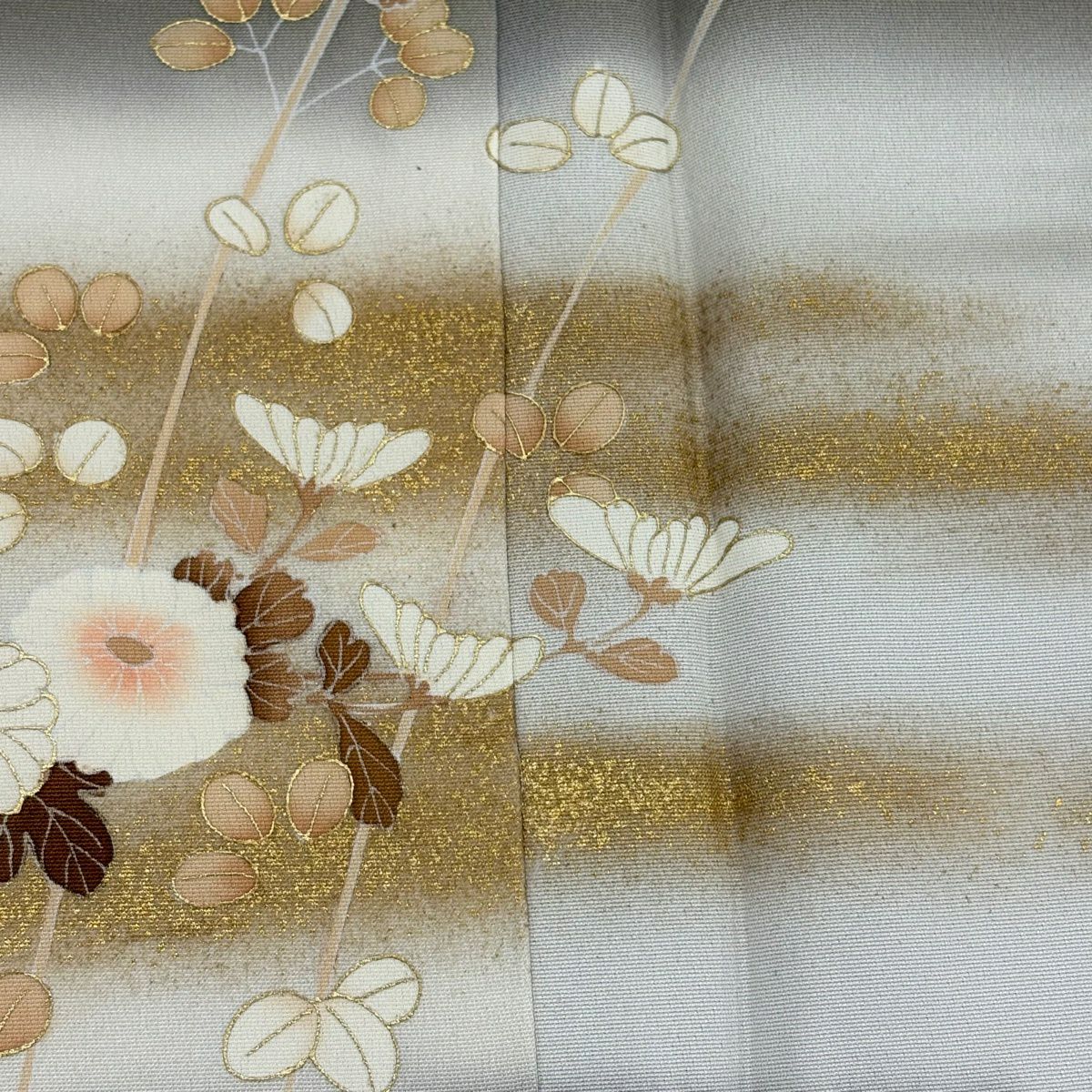 訪問服 身長162cm 袖長64cm M 雙層 菊花 霞 金絲 金銀彩 茶綠 純蠶絲 秀品級