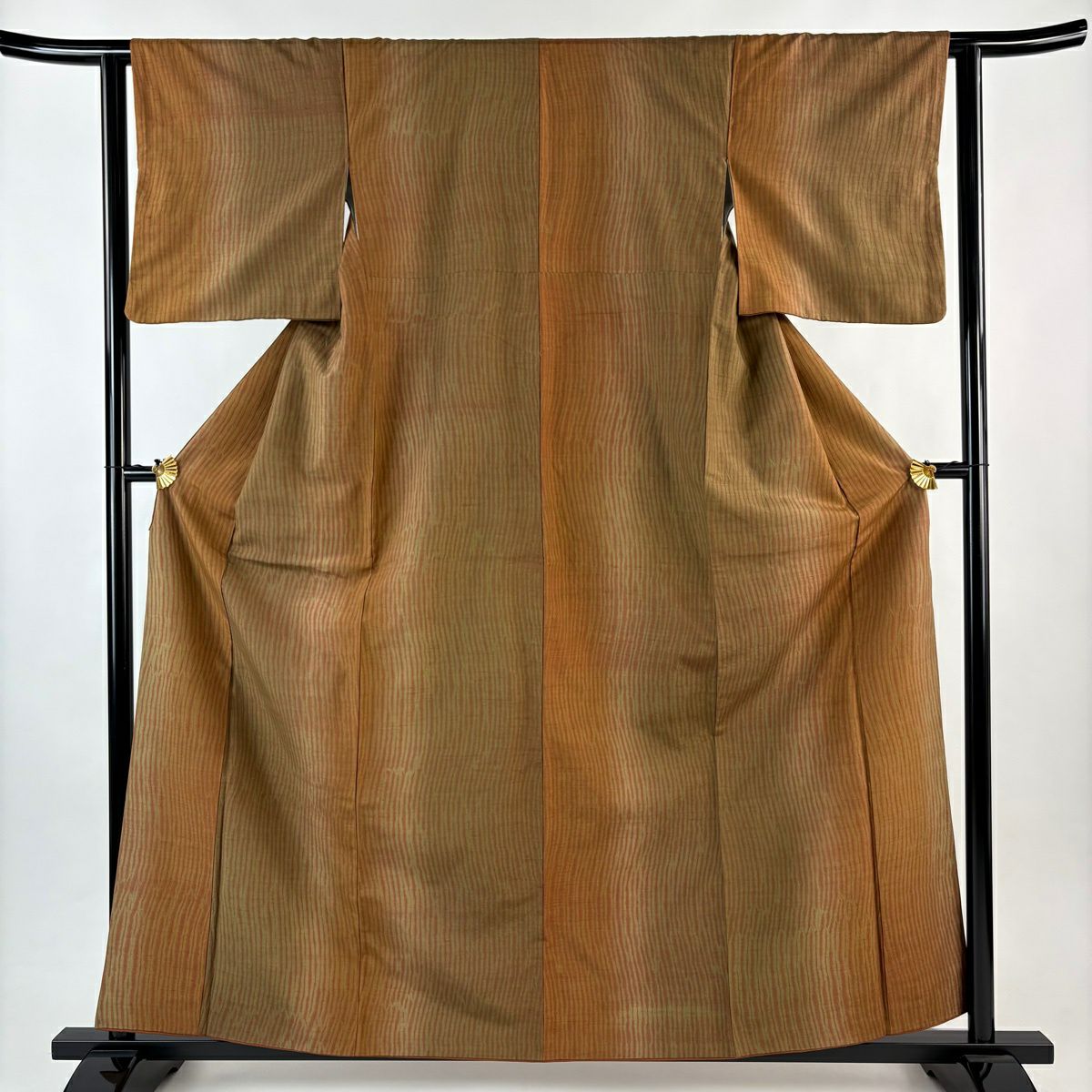 【美品】 小紋 身長160cm 袖長61.5cm S 雙層 紬織織 幾何學圖案 絞染 茶 純蠶絲 秀品級