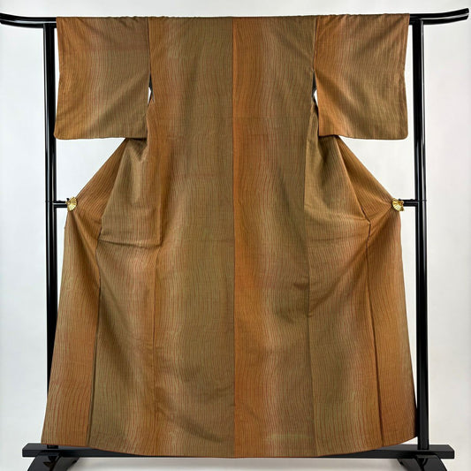 【美品】 小紋 身長160cm 袖長61.5cm S 雙層 紬織織 幾何學圖案 絞染 茶 純蠶絲 秀品級