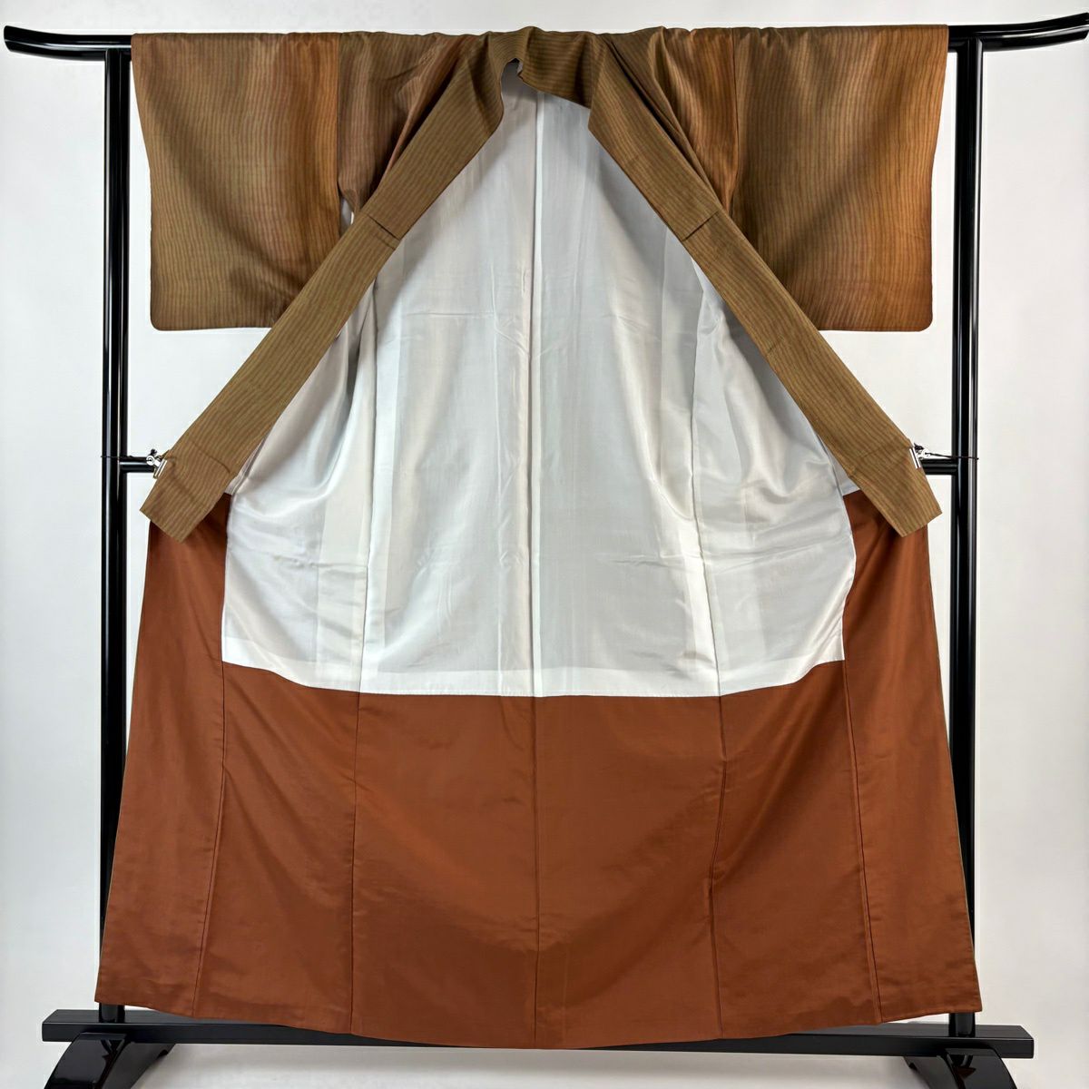 【美品】 小紋 身長160cm 袖長61.5cm S 雙層 紬織織 幾何學圖案 絞染 茶 純蠶絲 秀品級
