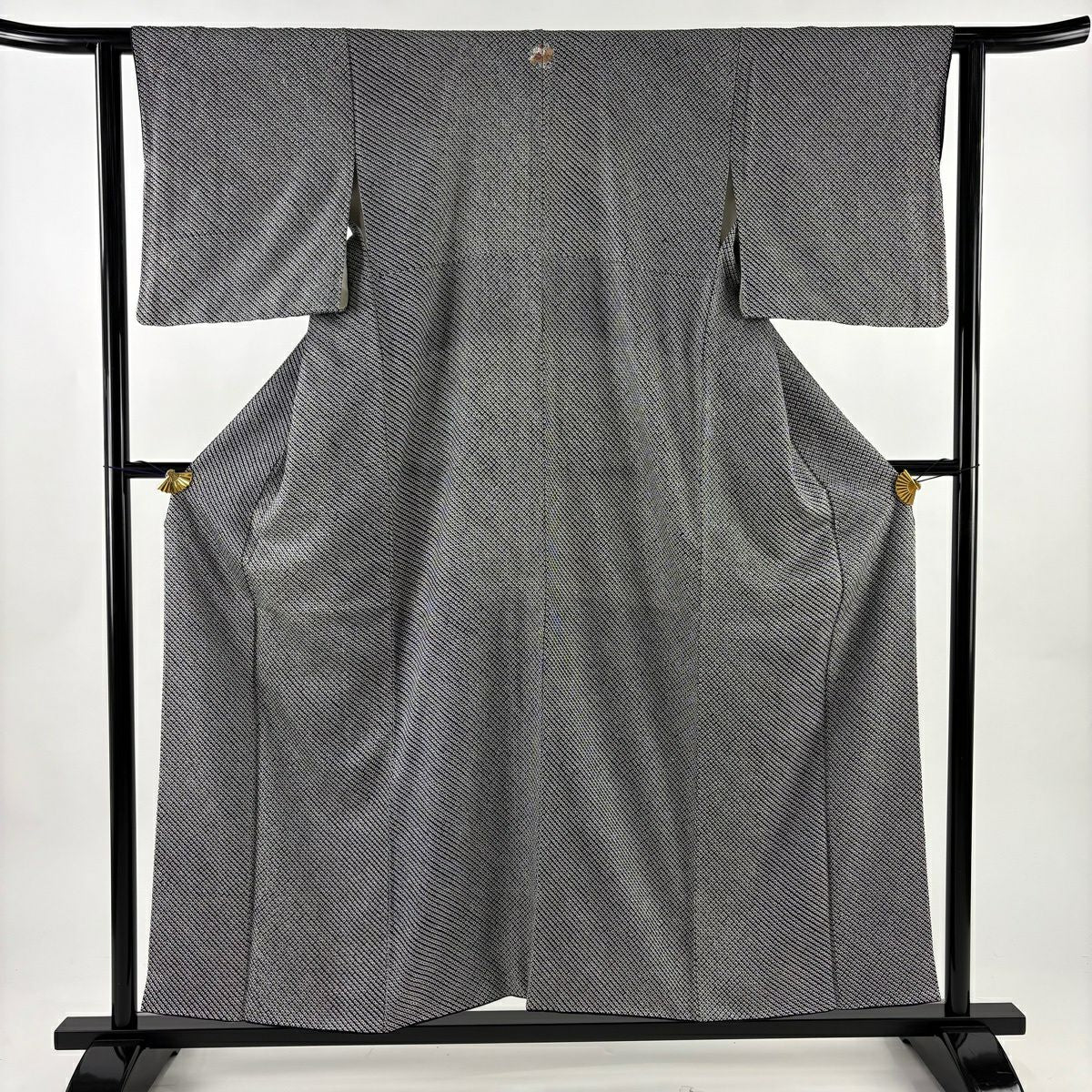 小紋 身長154.5cm 袖長61.5cm S 雙層 總絞染 黑 純蠶絲 秀品級 一つ紋