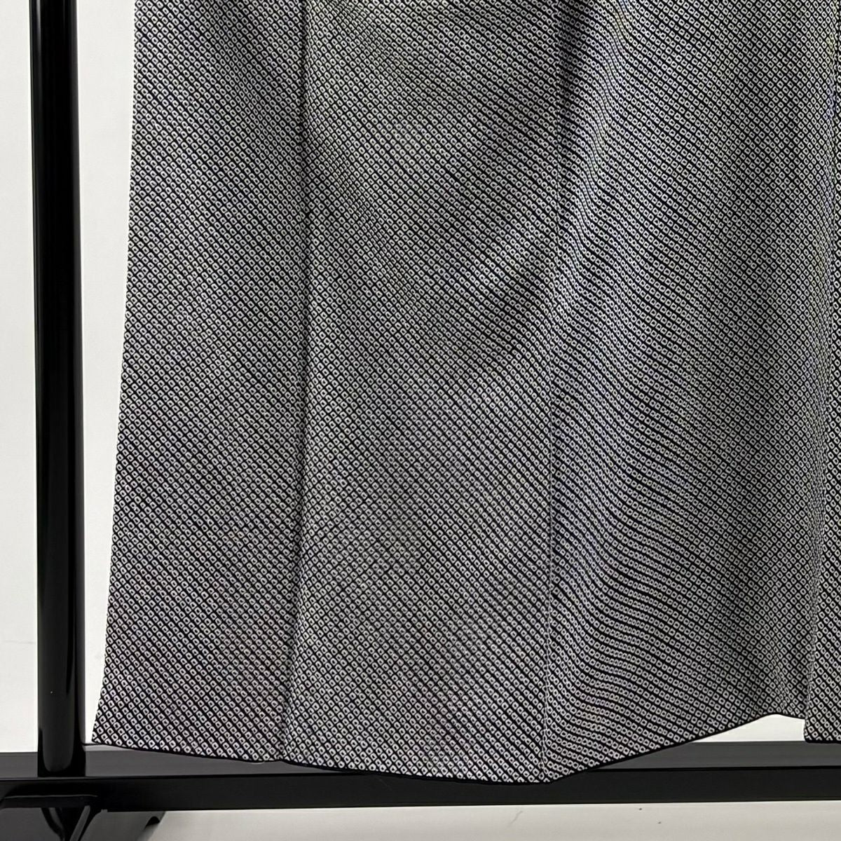 小紋 身長154.5cm 袖長61.5cm S 雙層 總絞染 黑 純蠶絲 秀品級 一つ紋