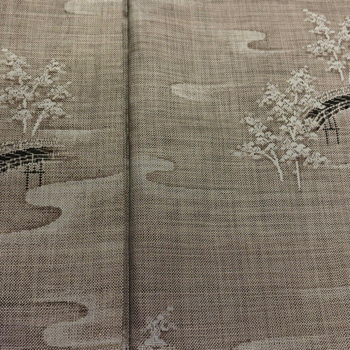 【美品】 紬織 身長152.5cm 袖長64cm M 雙層 橋 樹木 焦茶 純蠶絲 秀品級