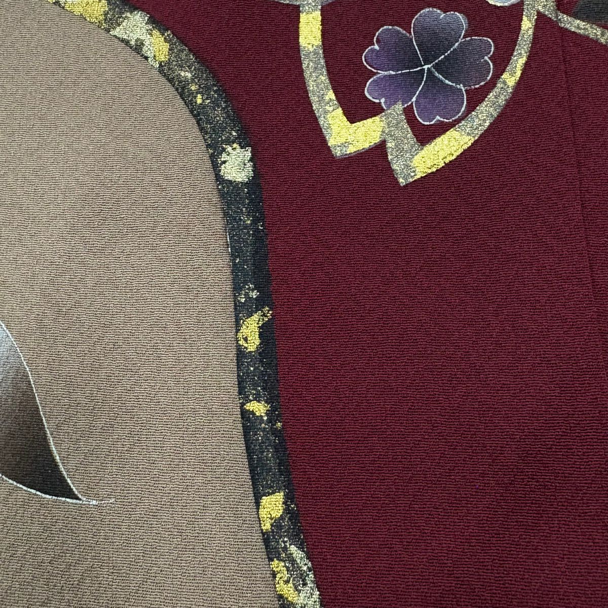 振袖禮服 身長166cm 袖長70cm L 雙層 樱花 樱花花瓣 金銀彩 深紅 純蠶絲 優品級