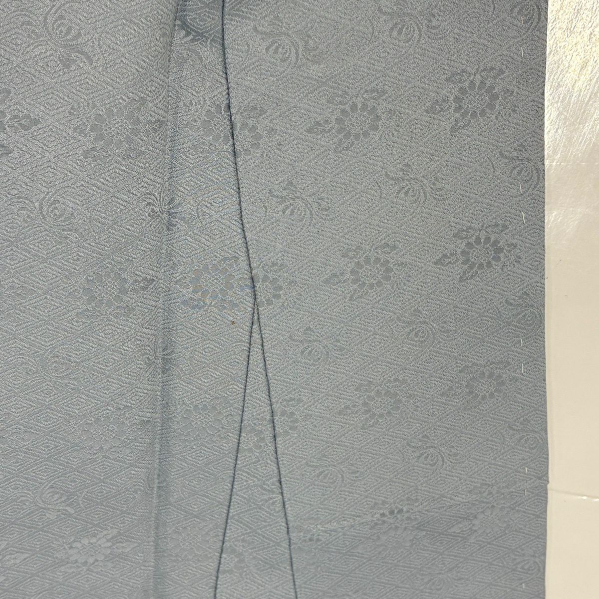 訪問服 身長162.5cm 袖長65cm M 雙層 草花紋紋 波頭 金銀彩 水色 純蠶絲 秀品級 一つ紋