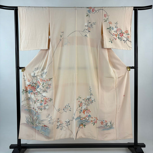 訪問服 身長151cm 袖長61.5cm S 雙層 落款有 枝花 鴛鴦 漸層 薄粉紅 純蠶絲 優品級 一個紋