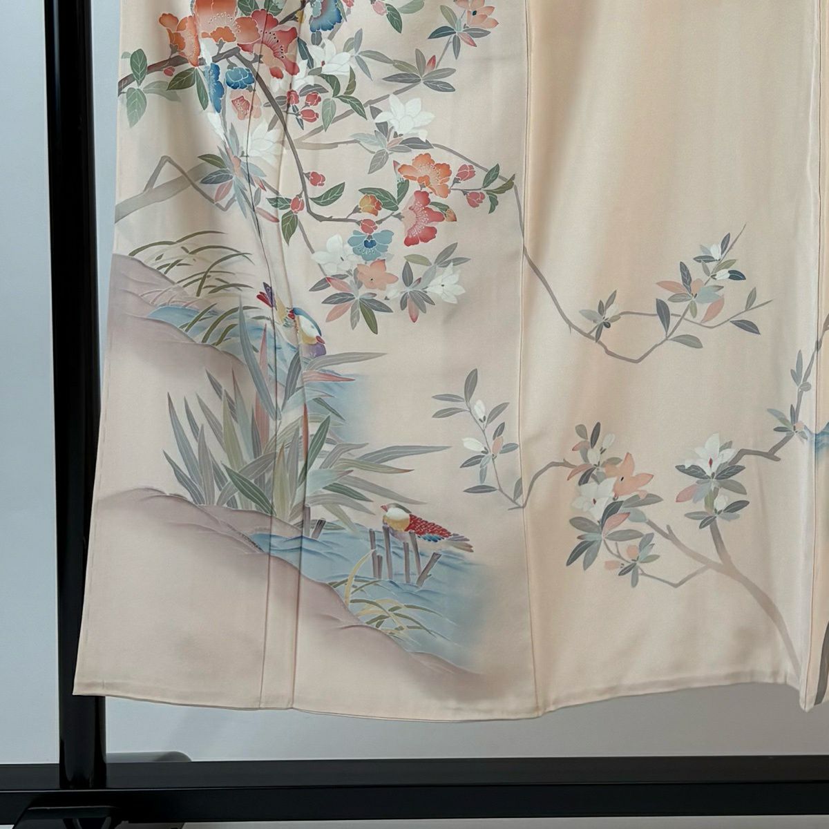 訪問服 身長151cm 袖長61.5cm S 雙層 落款有 枝花 鴛鴦 漸層 薄粉紅 純蠶絲 優品級 一個紋