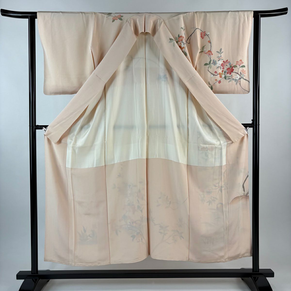 訪問服 身長151cm 袖長61.5cm S 雙層 落款有 枝花 鴛鴦 漸層 薄粉紅 純蠶絲 優品級 一個紋