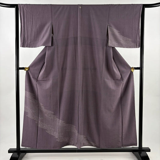 【美品】 付下 身長155cm 袖長63.5cm S 雙層 鮫梅花 灰紫 純蠶絲 秀品級 一つ紋