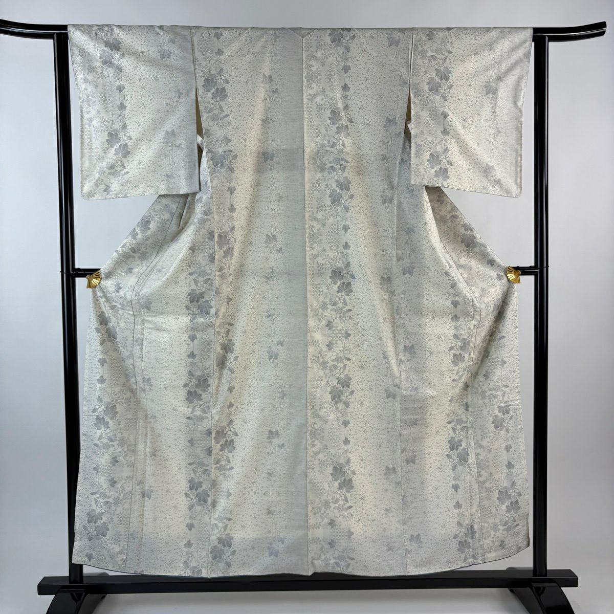 紬織 身長157cm 袖長61.5cm S 雙層 草花紋紋 幾何圖案 奶油色 純蠶絲 優品級