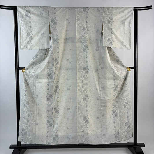 紬織 身長157cm 袖長61.5cm S 雙層 草花紋紋 幾何圖案 奶油色 純蠶絲 優品級