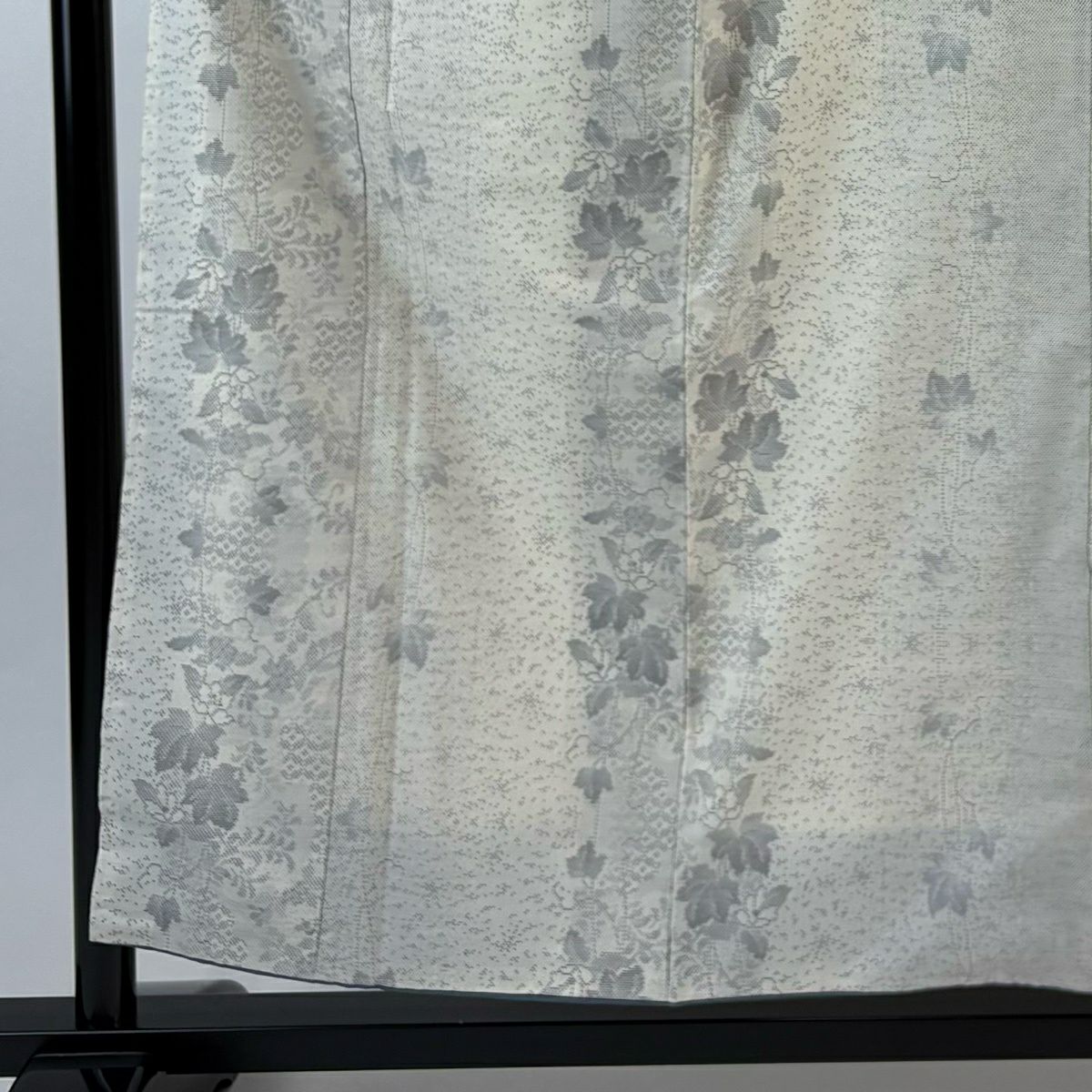 紬織 身長157cm 袖長61.5cm S 雙層 草花紋紋 幾何圖案 奶油色 純蠶絲 優品級