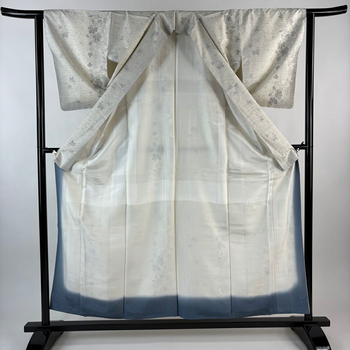 紬織 身長157cm 袖長61.5cm S 雙層 草花紋紋 幾何圖案 奶油色 純蠶絲 優品級