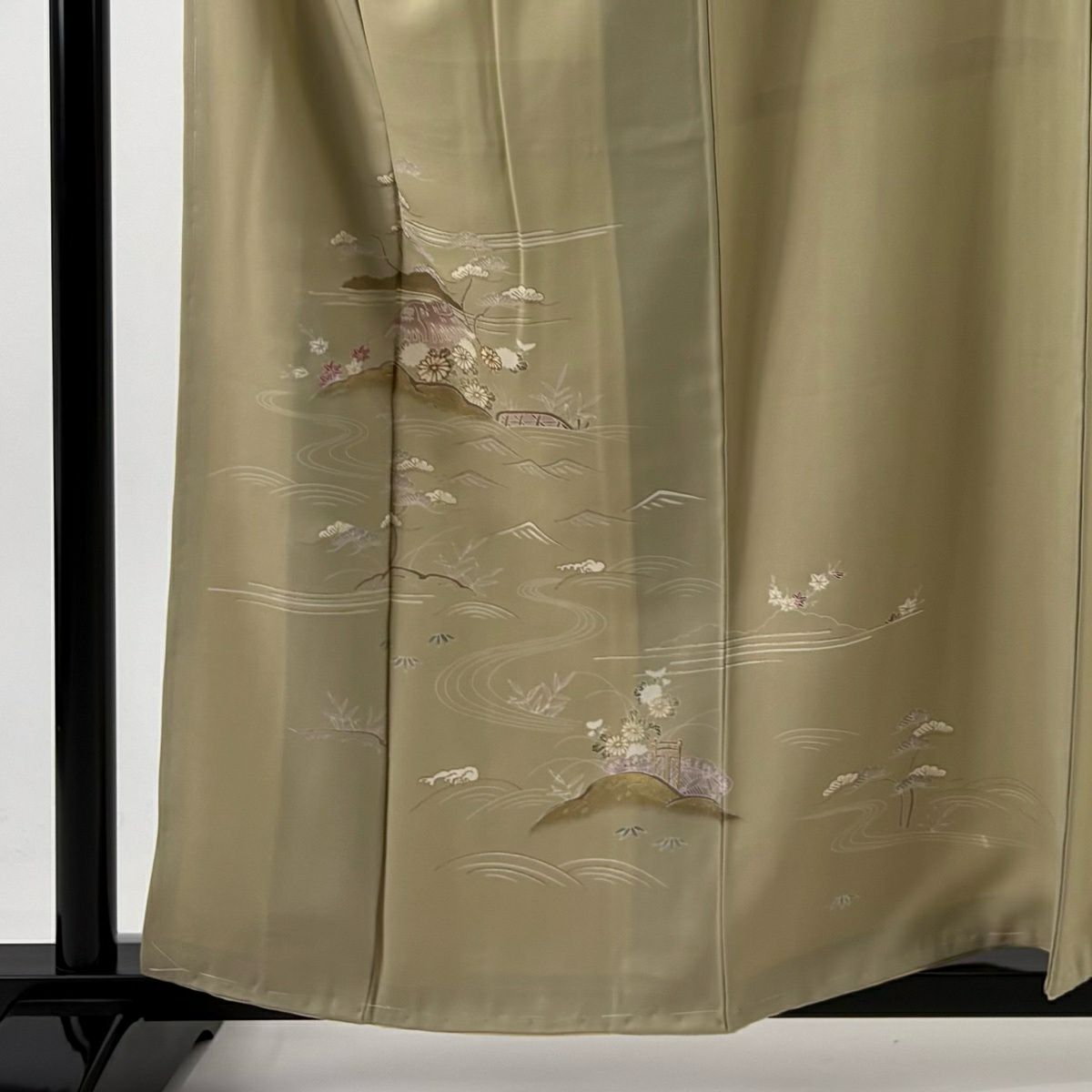 付下 身長158cm 袖長63cm S 雙層 家屋 草花紋 金絲 金銀彩 米色 純蠶絲 優品級