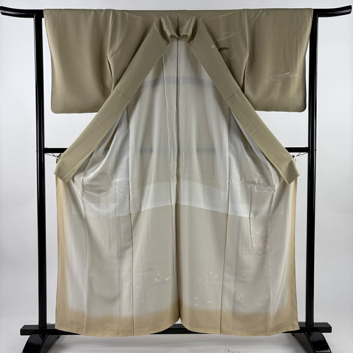 付下 身長158cm 袖長63cm S 雙層 家屋 草花紋 金絲 金銀彩 米色 純蠶絲 優品級