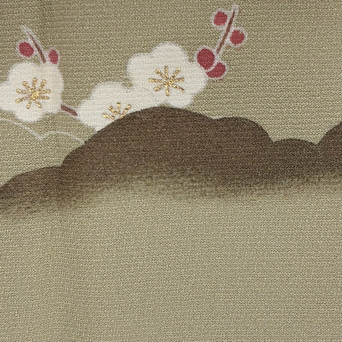 付下 身長158cm 袖長63cm S 雙層 家屋 草花紋 金絲 金銀彩 米色 純蠶絲 優品級