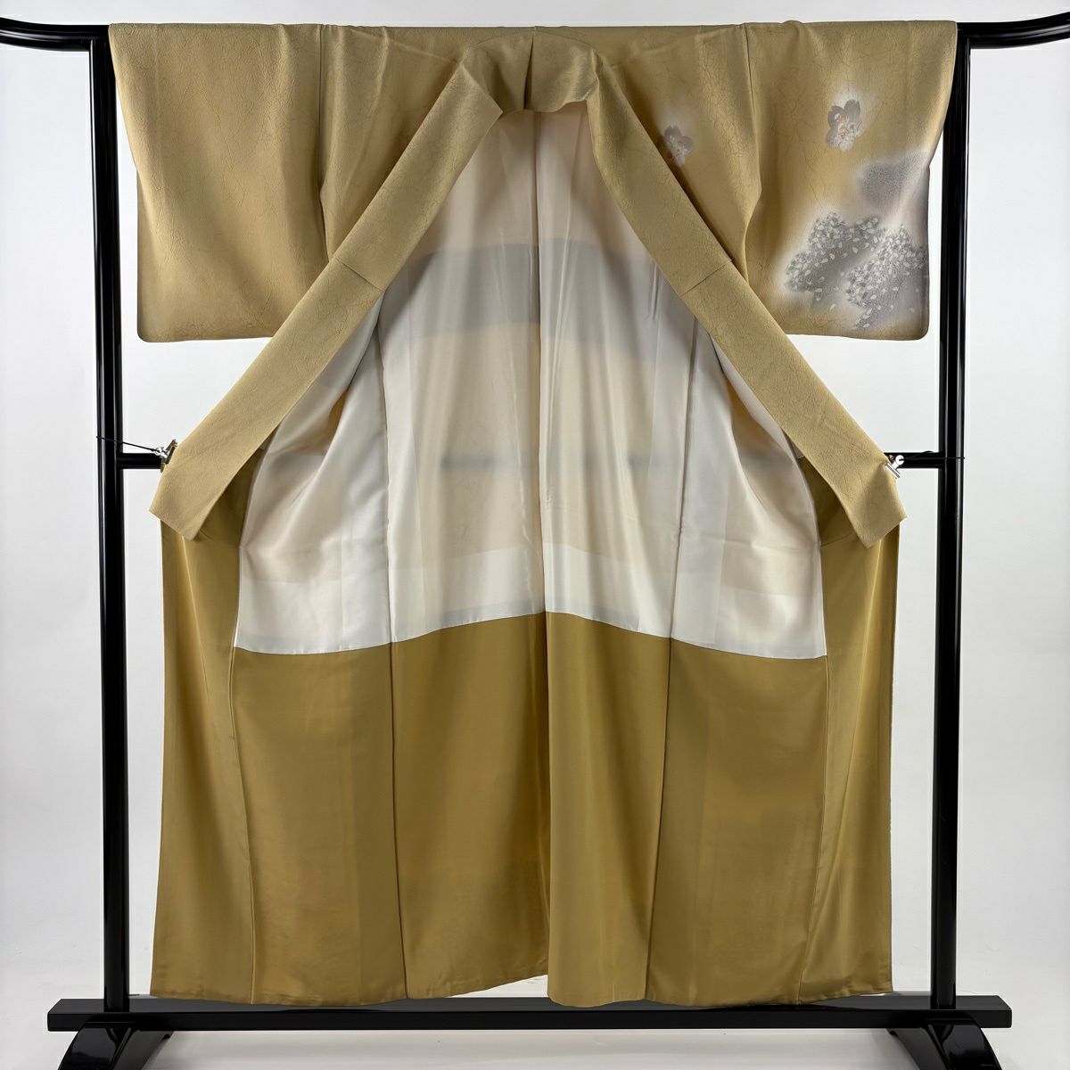付下 身長155.5cm 袖長63.5cm S 雙層 櫻花花瓣 金銀彩 刺繡 米色 純蠶絲 優品級