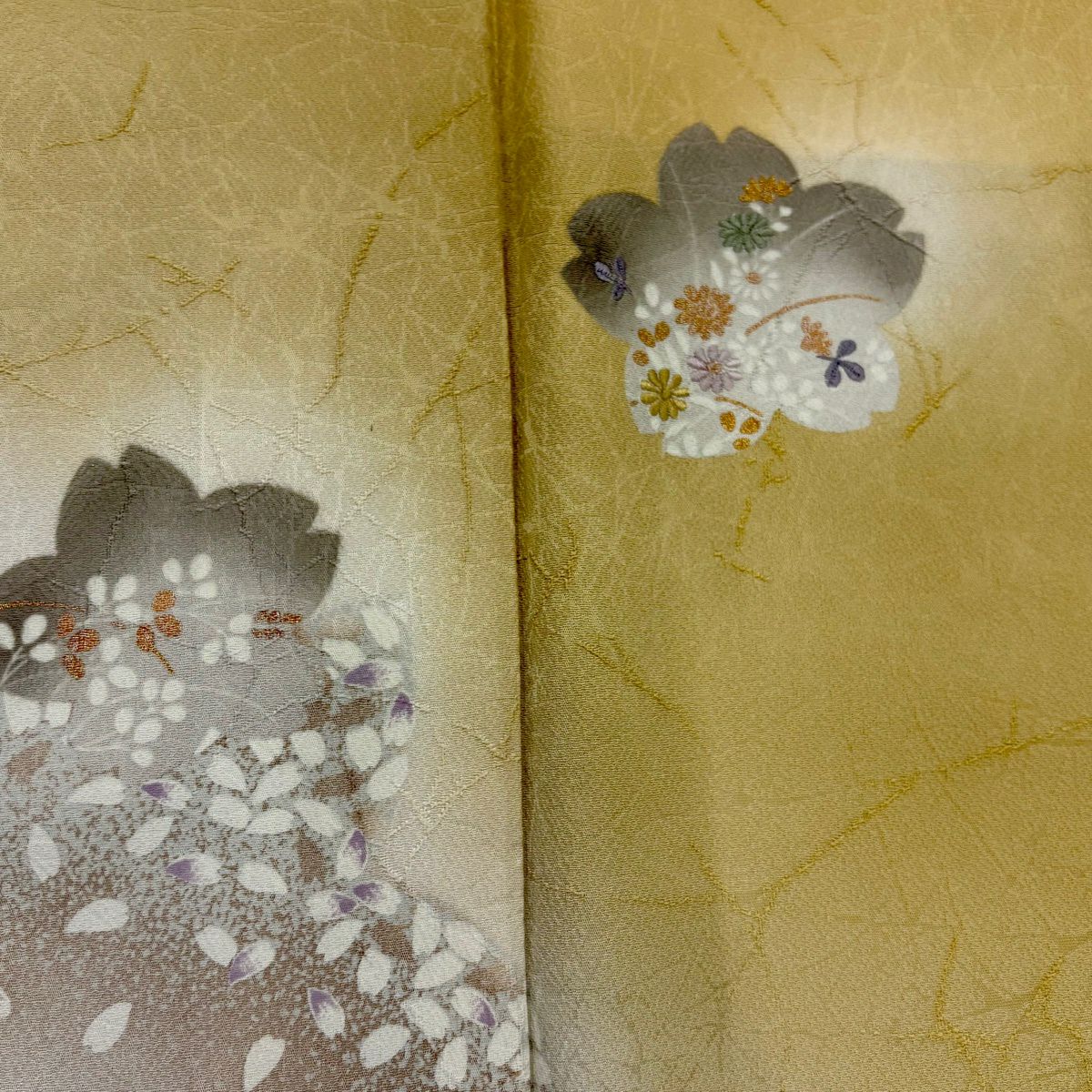 付下 身長155.5cm 袖長63.5cm S 雙層 櫻花花瓣 金銀彩 刺繡 米色 純蠶絲 優品級