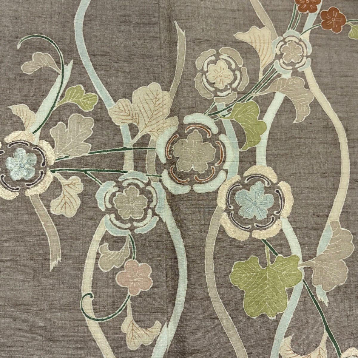付下 身長150cm 袖長62.5cm S 雙層 紬織織 草花紋紋 立涌刺繡 淺小豆 純蠶絲 秀品級 一個紋