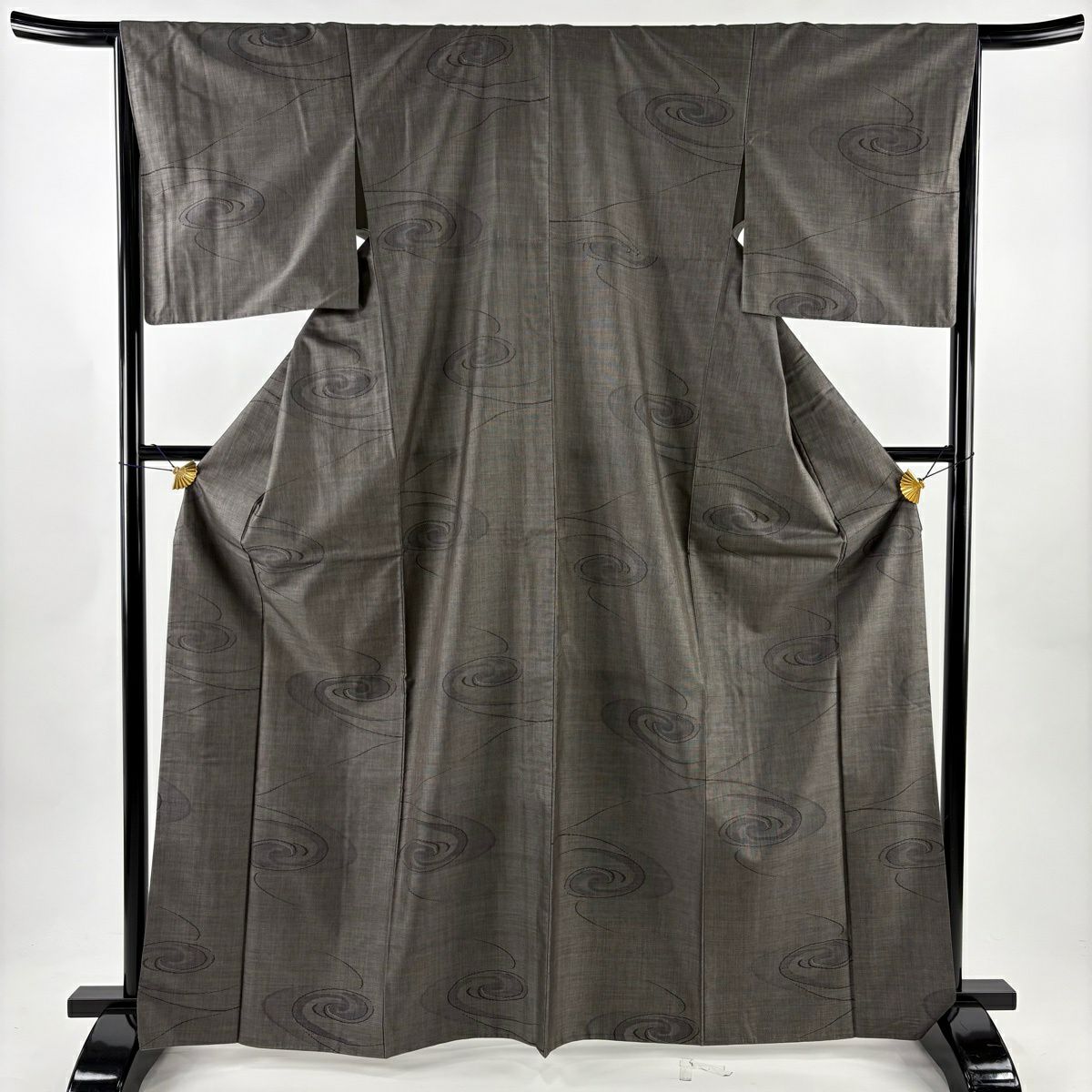 【美品】 紬織 身長166.5cm 袖長66cm M 雙層 流水 黑灰 純蠶絲 秀品級