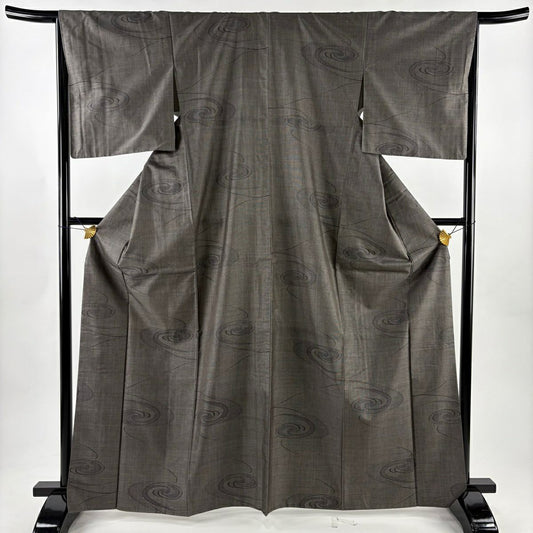 【美品】 紬織 身長166.5cm 袖長66cm M 雙層 流水 黑灰 純蠶絲 秀品級