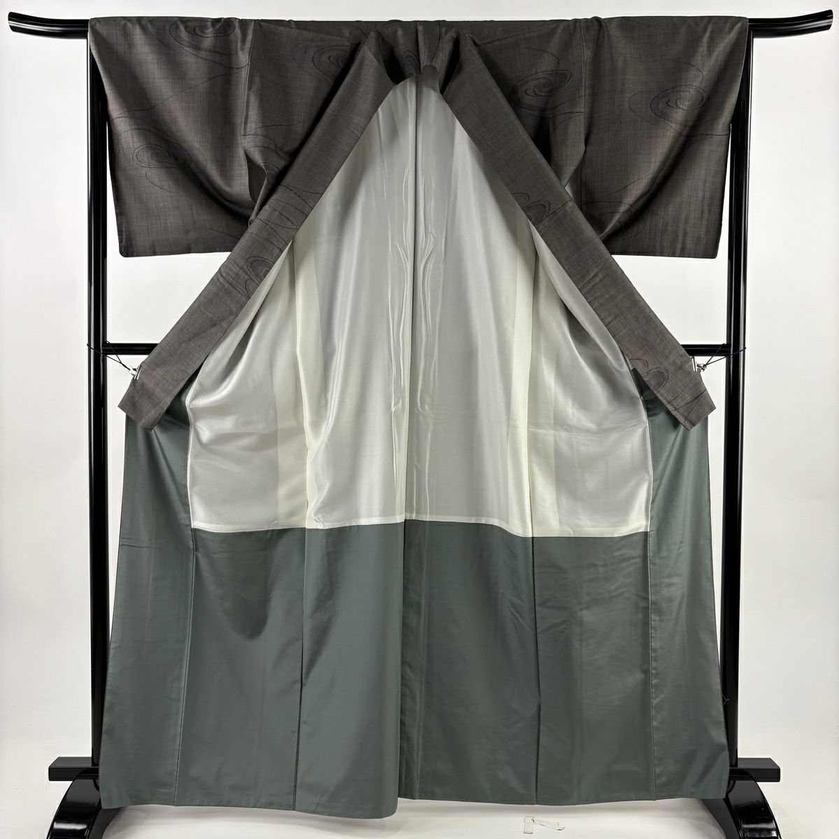 【美品】 紬織 身長166.5cm 袖長66cm M 雙層 流水 黑灰 純蠶絲 秀品級