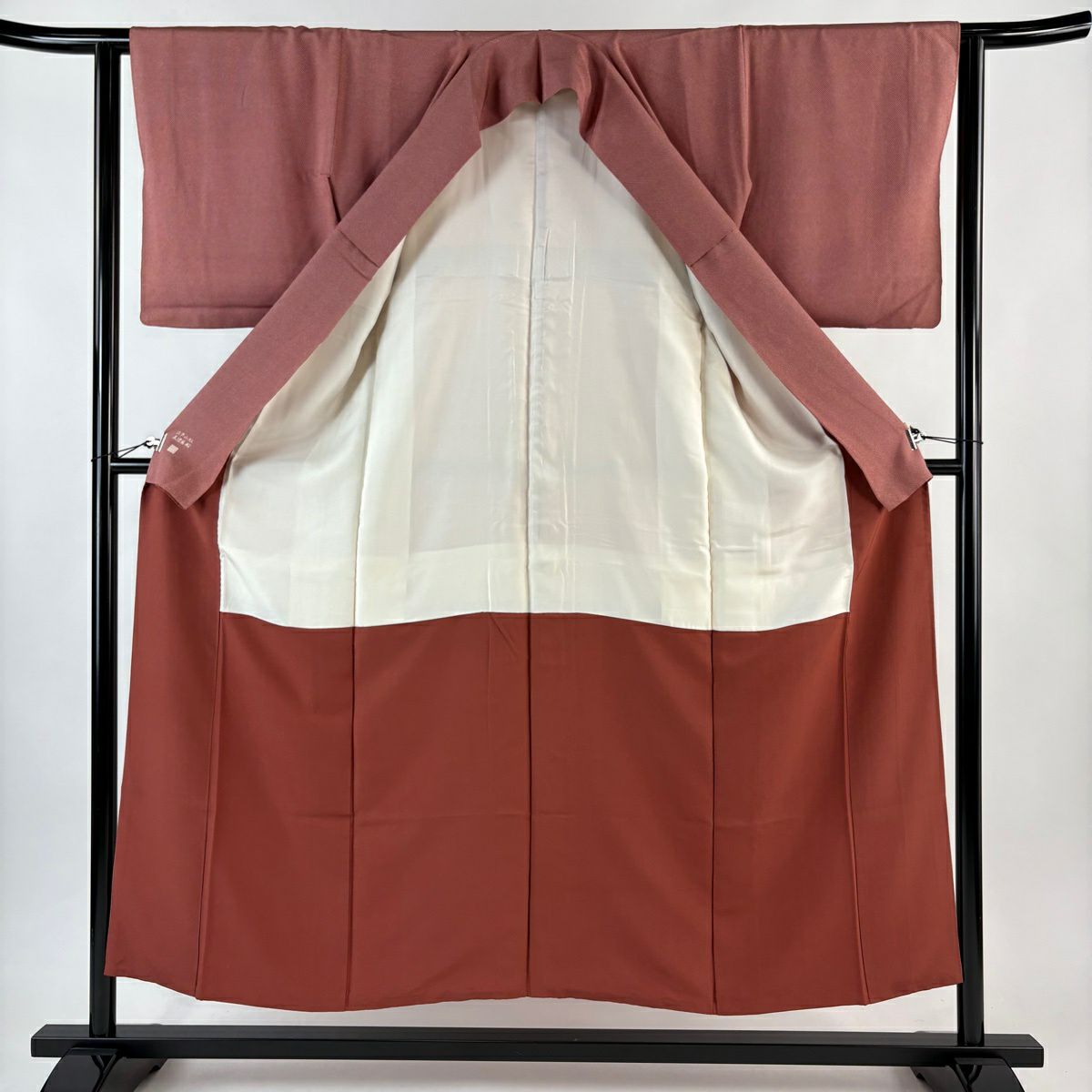 【美品】 江戶小紋 身長152cm 袖長61.5cm S 雙層 落款あり 行儀 茜 純蠶絲 秀品級 一つ紋