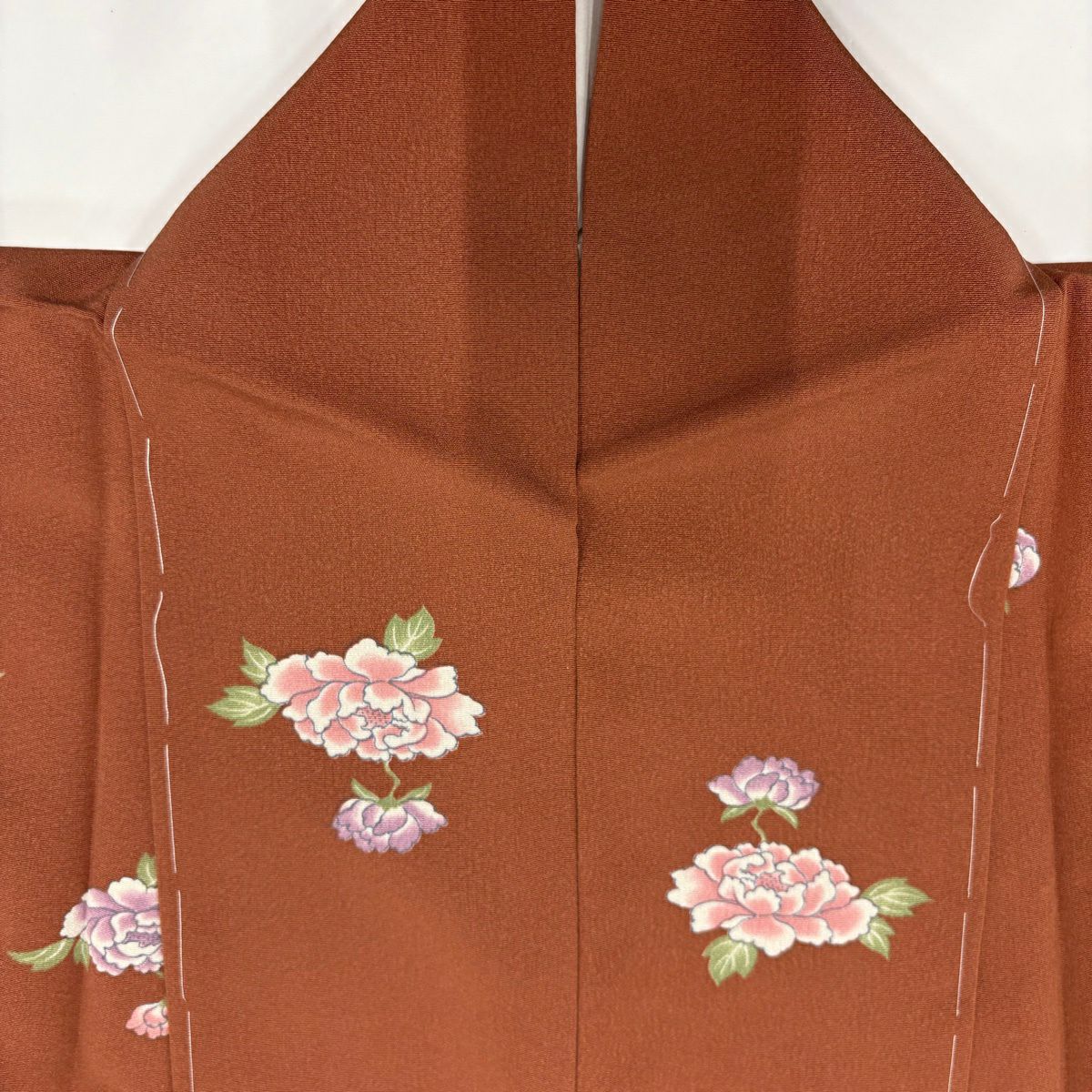 【美品】 小紋 身長165cm 袖長67cm M 雙層 牡丹 紅茶 純蠶絲 秀品級