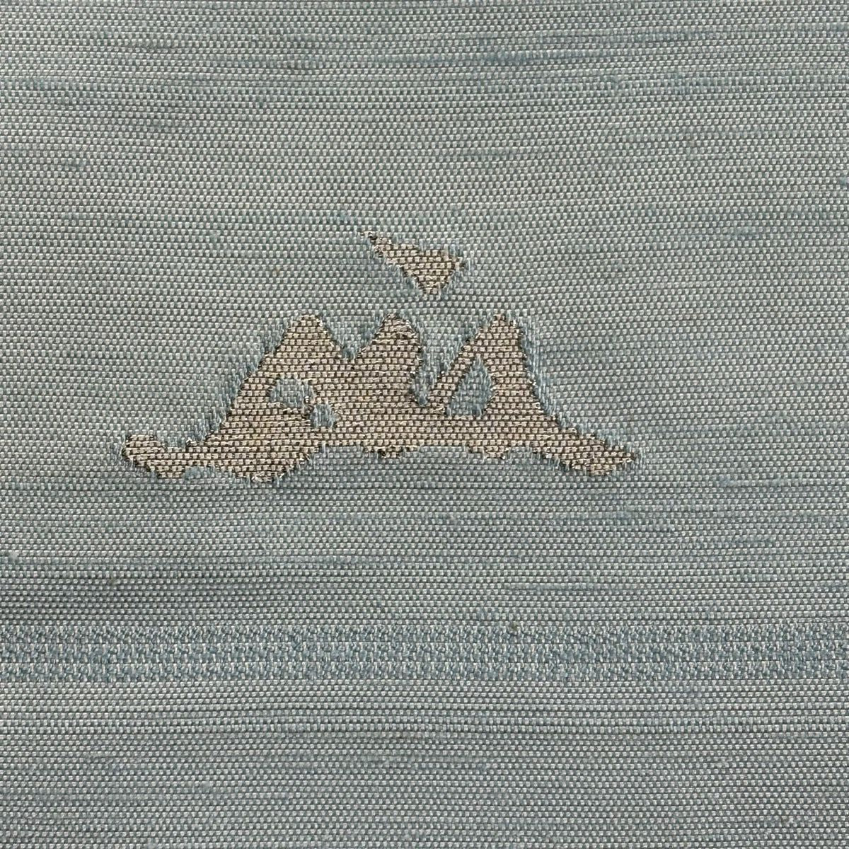 【美品】 袋帶 逸品級 落款あり 上島洋山 能州紬織 風景 文字 水色 お太鼓柄 純蠶絲